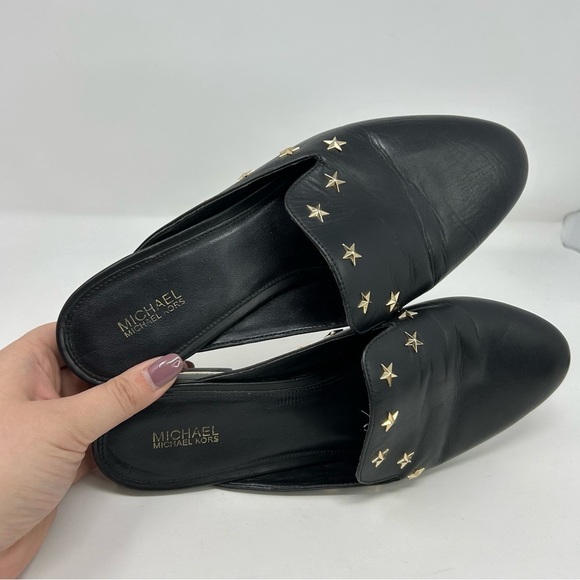 Michael Michael Kors Black Leather Gold Stars Slip On Pointed Toe Mules Size 9.5 - Picture 12 of 14